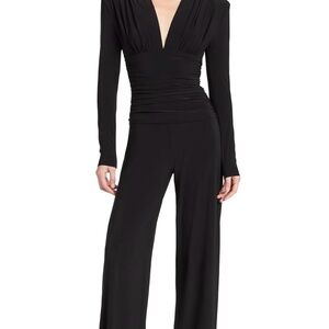 Norma Kamali Women’s V Neck Shirred Waist Jumpsuit Black S Medium New
